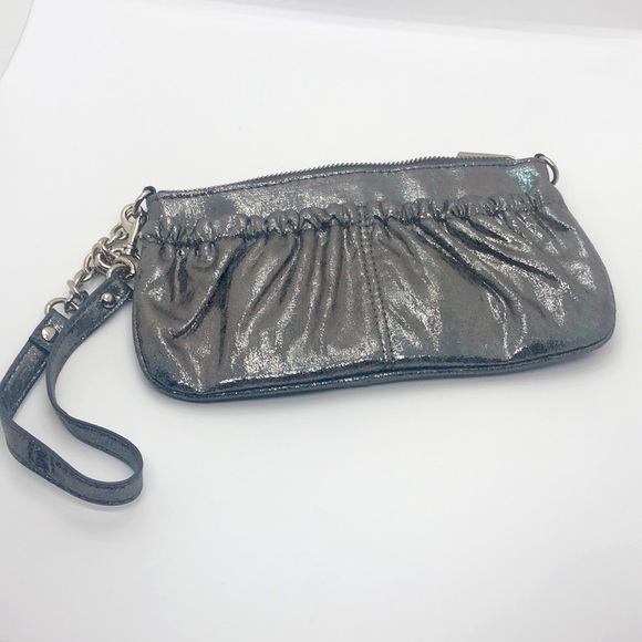 Express silver clutch with wristlet or shoulder strap